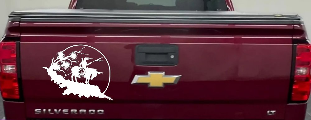 Native American Indian On Horse Desert Scene Western Car or Truck Window Decal Sticker (White)