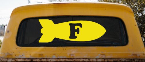 The F Bomb Funny Car or Truck Window Vinyl Decal Sticker (Yellow)