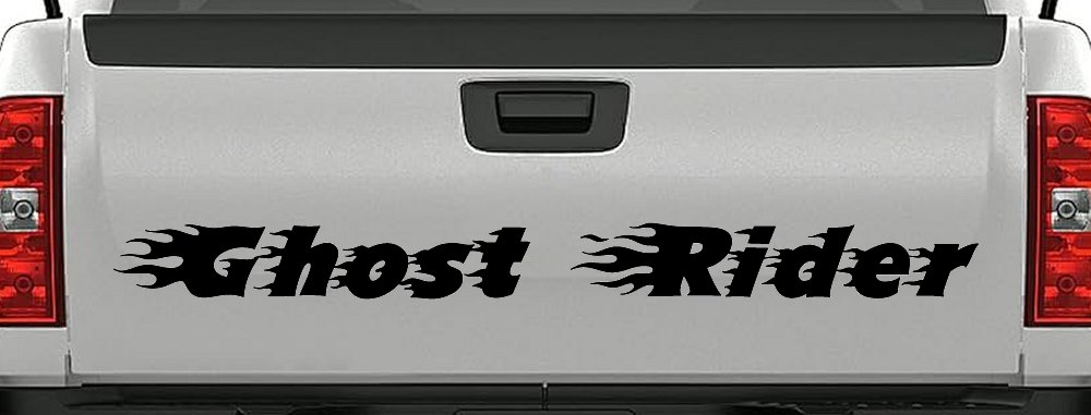 Ghost Rider Text With Flames Biker Car or Truck Window Decal Sticker (Black)