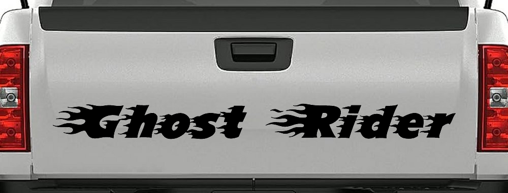 Ghost Rider Text With Flames Biker Car or Truck Window Decal Sticker