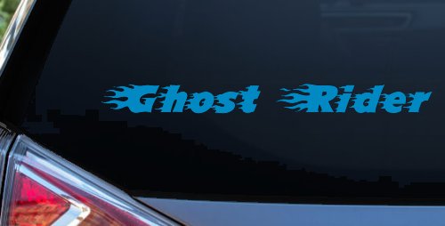 Ghost Rider Text With Flames Biker Car or Truck Window Decal Sticker (Blue)