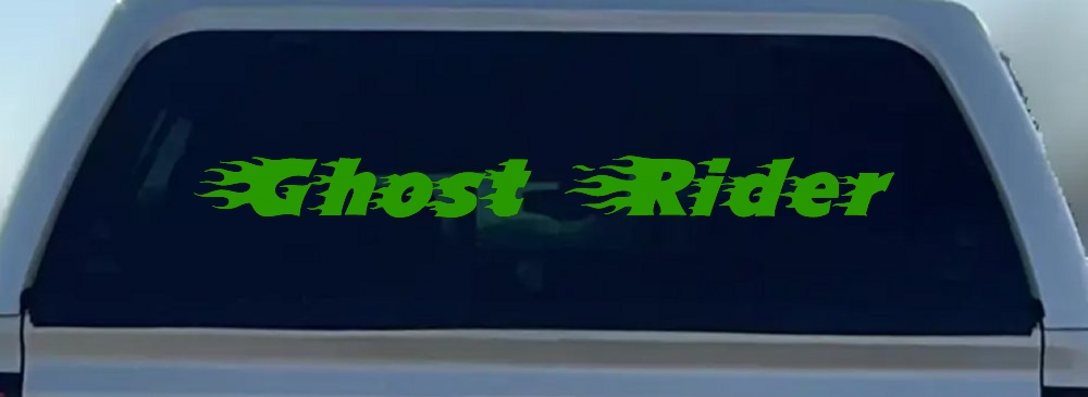 Ghost Rider Text With Flames Biker Car or Truck Window Decal Sticker