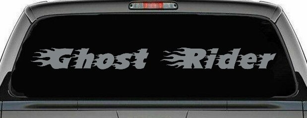 Ghost Rider Text With Flames Biker Car or Truck Window Decal Sticker (Telegrey)