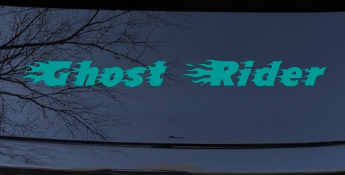 Ghost Rider Text With Flames Biker Car or Truck Window Decal Sticker (Turquoise)
