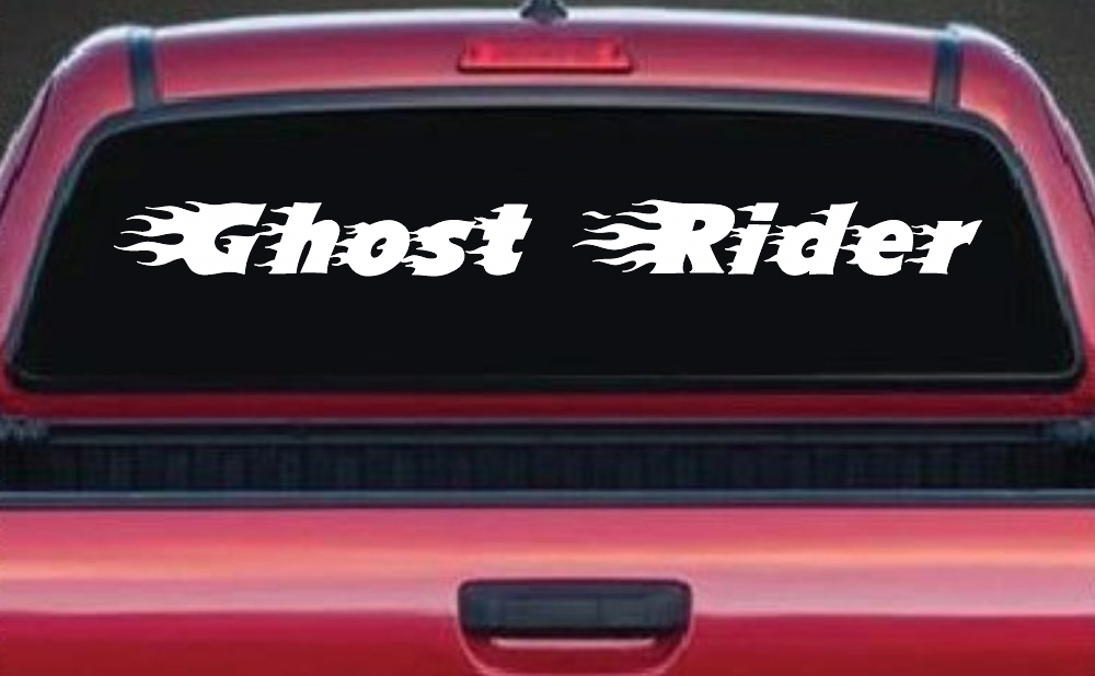 Ghost Rider Text With Flames Biker Car or Truck Window Decal Sticker