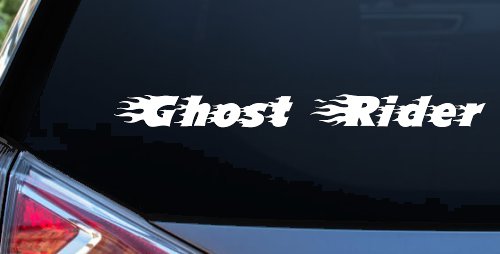 Ghost Rider Text With Flames Biker Car or Truck Window Vinyl Decal Sticker (White)