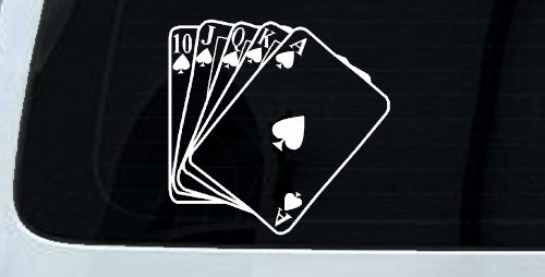 Poker Royal Flush Spades Car or Truck Window Decal Sticker (White)