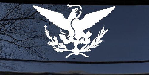 Mexican Flag Emblem Porfirian Era Car or Truck Window Decal Sticker (White)