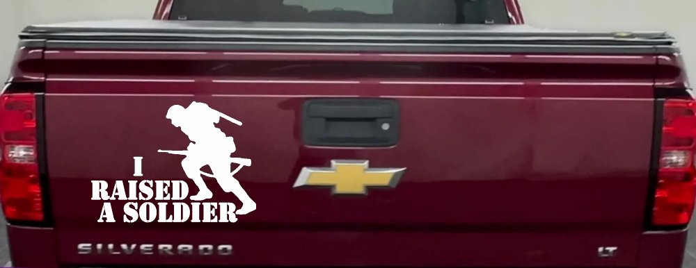 I Raised A Soldier Military Car or Truck Window Decal Sticker (White)
