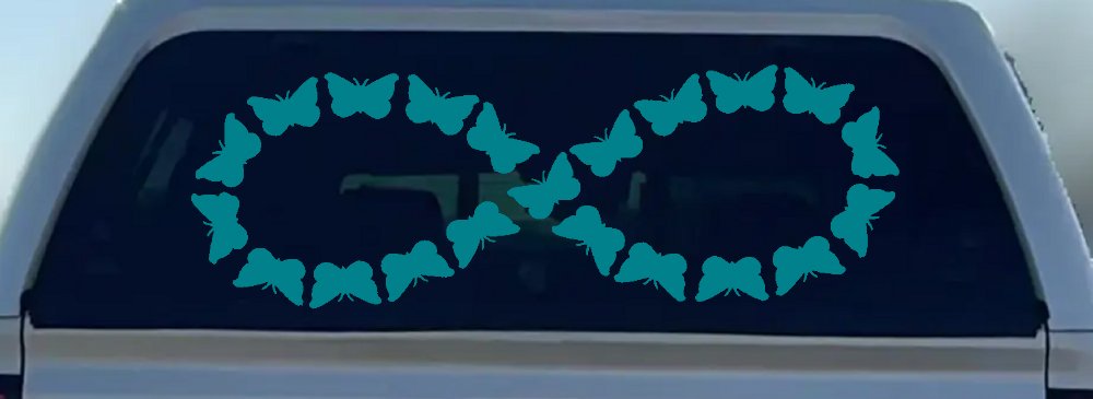 Infinity With Butterflys Car or Truck Window Vinyl Decal Sticker (Turquoise Blue)