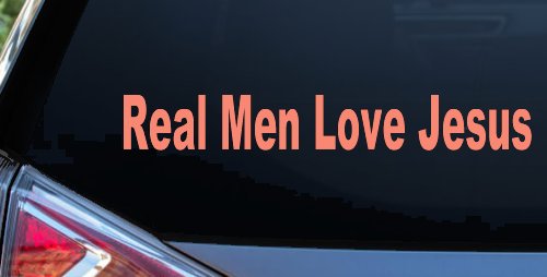 Real Men Love Jesus Christian Car or Truck Window Decal Sticker (Coral)