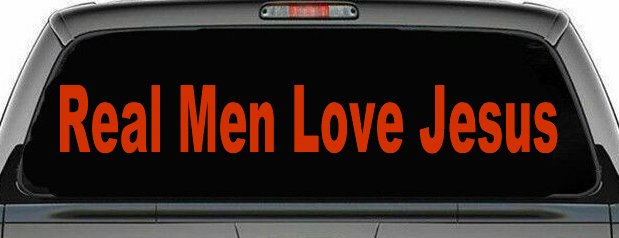 Real Men Love Jesus Christian Car or Truck Window Decal Sticker (Orange Red)