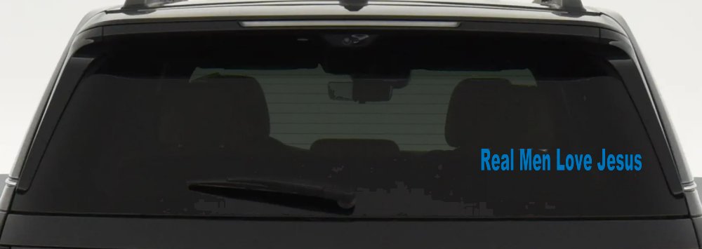 Real Men Love Jesus Christian Car or Truck Window Vinyl Decal Sticker (Sky Blue)