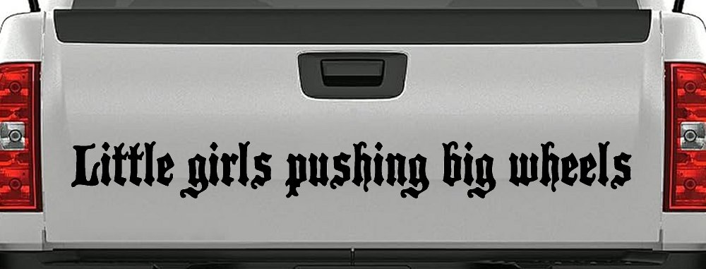 Little Girls Pushing Big Wheels Off Road Car or Truck Window Decal Sticker (Black)