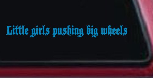 Little Girls Pushing Big Wheels Off Road Car or Truck Window Decal Sticker (Blue)