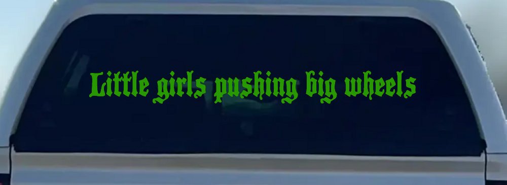Little Girls Pushing Big Wheels Off Road Car or Truck Window Decal Sticker (Lime)
