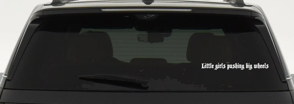 Little Girls Pushing Big Wheels Off Road Car or Truck Window Decal Sticker (White)