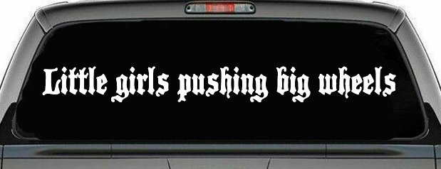 Little Girls Pushing Big Wheels Off Road Car or Truck Window Decal Sticker (White)