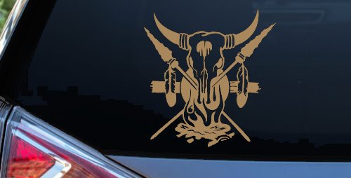 Bull Skull Spears Campfire Feathers Western Native American Indian Car or Truck Window Decal Sticker