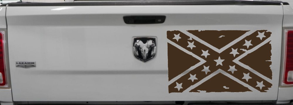 Confederate Southern Rebel Battle Flag Tattered Country Car or Truck Window Decal Sticker (Brown)