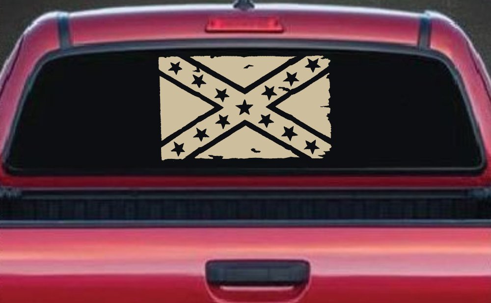 Confederate Southern Rebel Battle Flag Tattered Country Car or Truck Window Decal Sticker (Desert Sand)
