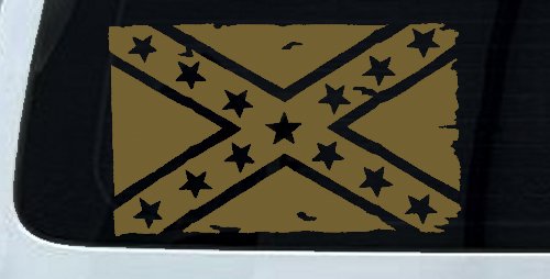 Confederate Southern Rebel Battle Flag Tattered Country Car or Truck Window Decal Sticker (Gold)