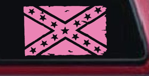 Confederate Southern Rebel Battle Flag Tattered Country Car or Truck Window Decal Sticker (Pink)