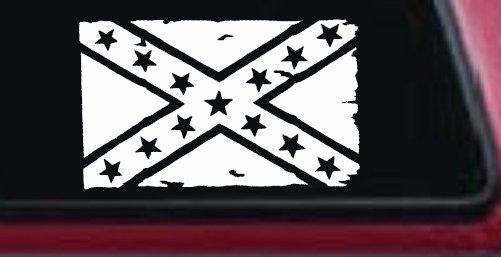 Confederate Southern Rebel Battle Flag Tattered Country Car or Truck Window Decal Sticker (White)
