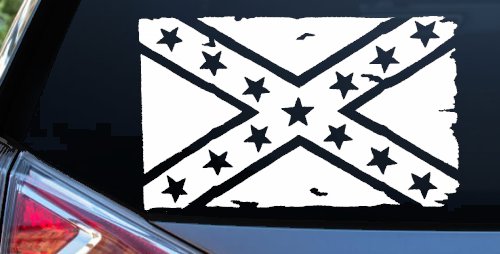Confederate Southern Rebel Battle Flag Tattered Country Car or Truck Window Decal Sticker (White)
