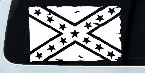 Confederate Southern Rebel Battle Flag Tattered Country Car or Truck Window Decal Sticker (White)
