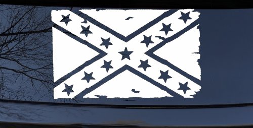 Confederate Southern Rebel Battle Flag Tattered Country Car or Truck Window Decal Sticker (White)