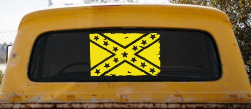 Confederate Southern Rebel Battle Flag Tattered Country Car or Truck Window Decal Sticker (Yellow)