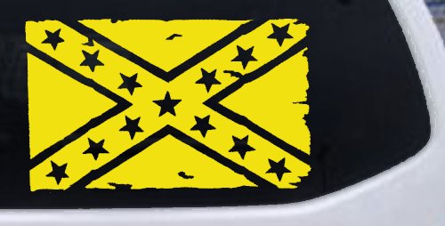 Confederate Southern Rebel Battle Flag Tattered Country Car or Truck Window Decal Sticker (Yellow)