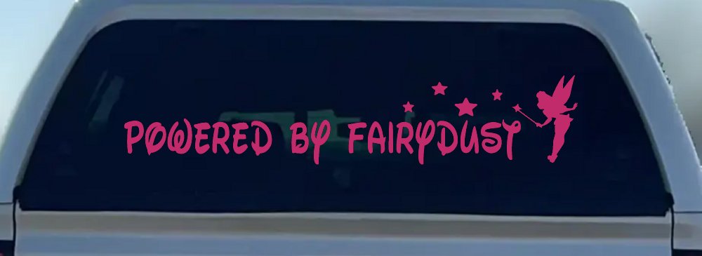 Powered By Fairydust Tinker Bell Tinkerbell Car or Truck Window Vinyl Decal Sticker (Hot Pink)