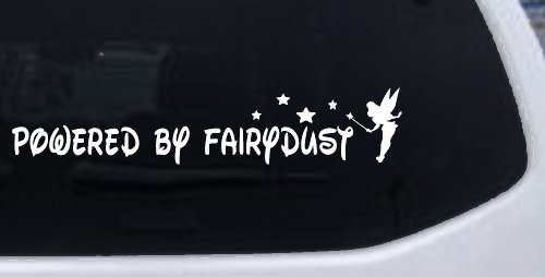 Powered By Fairydust Tinker Bell Tinkerbell Car or Truck Window Decal Sticker (White)