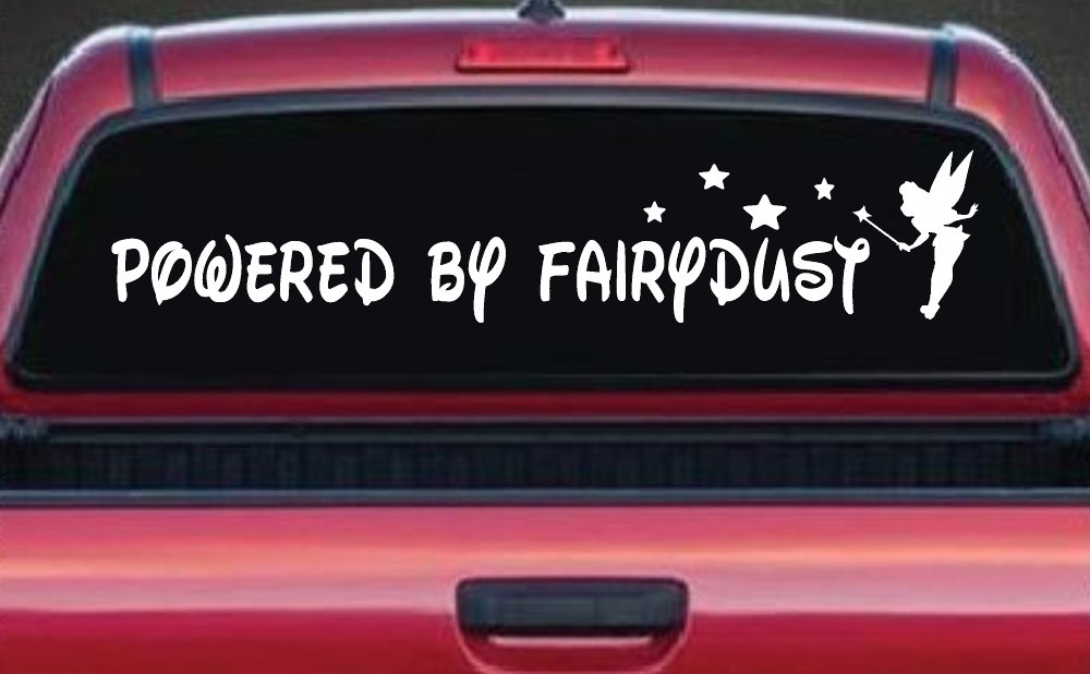 Powered By Fairydust Tinker Bell Tinkerbell Car or Truck Window Vinyl Decal Sticker (White)