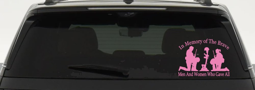 In Memory Of The Brave Men And Women Who Gave All Military Car or Truck Window Decal Sticker (Pink)