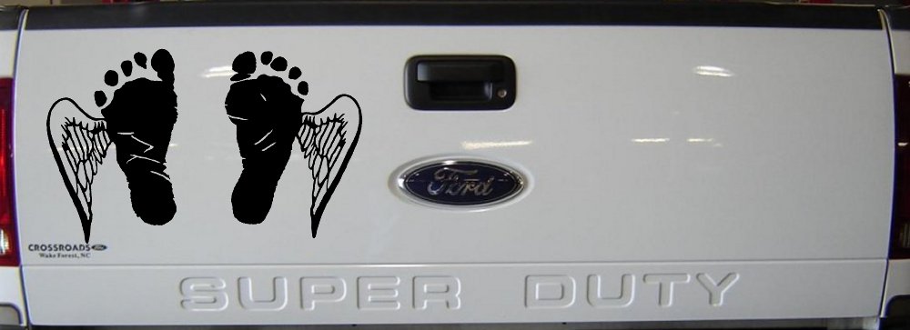 Baby Footprints Angel Wings In Memory Of Car or Truck Window Decal Sticker (Black)