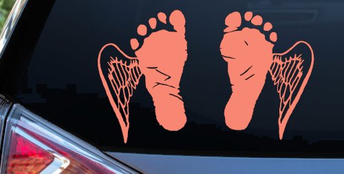 Baby Footprints Angel Wings In Memory Of Car or Truck Window Decal Sticker (Coral)