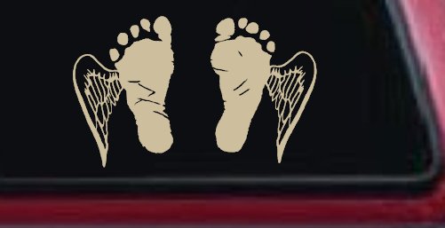 Baby Footprints Angel Wings In Memory Of Car or Truck Window Decal Sticker (Desert Sand)