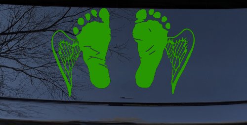 Baby Footprints Angel Wings In Memory Of Car or Truck Window Vinyl Decal Sticker (Lime)