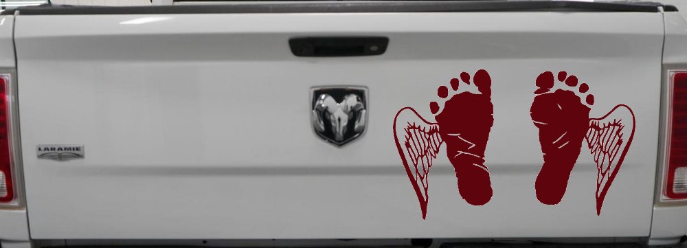 Baby Footprints Angel Wings In Memory Of Car or Truck Window Decal Sticker (Purple Red)