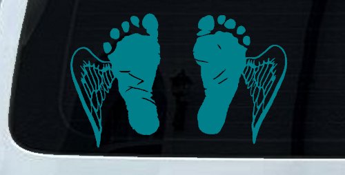 Baby Footprints Angel Wings In Memory Of Car or Truck Window Decal Sticker (Turquoise Blue)