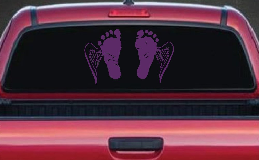 Baby Footprints Angel Wings In Memory Of Car or Truck Window Decal Sticker (Violet)