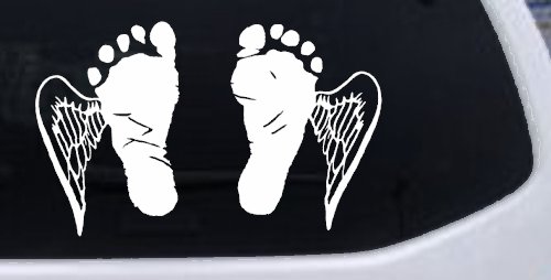 Baby Footprints Angel Wings In Memory Of Car or Truck Window Decal Sticker (White)