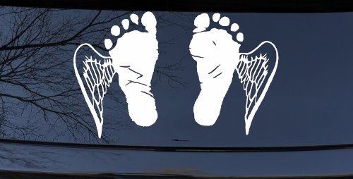 Baby Footprints Angel Wings In Memory Of Car or Truck Window Decal Sticker (White)