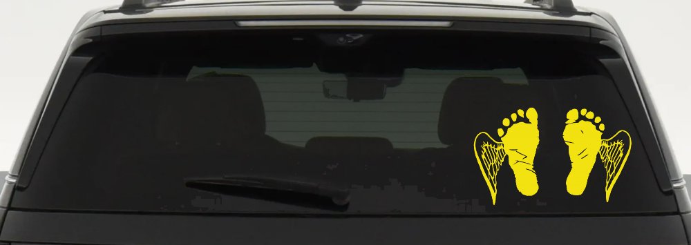 Baby Footprints Angel Wings In Memory Of Car or Truck Window Decal Sticker (Yellow)