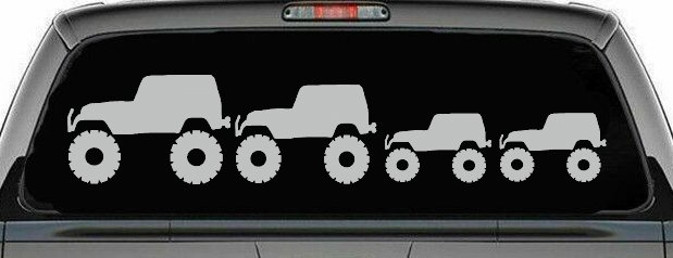 Jeep Stick Family With Two Kids Off Road Car or Truck Window Decal Sticker
