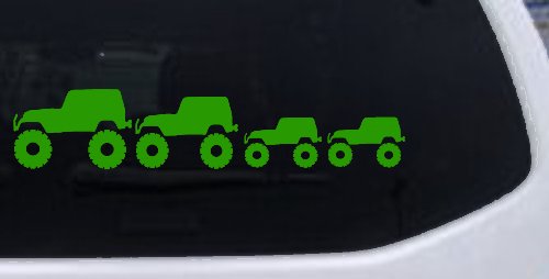 Jeep Stick Family With Two Kids Off Road Car or Truck Window Decal Sticker (Lime)