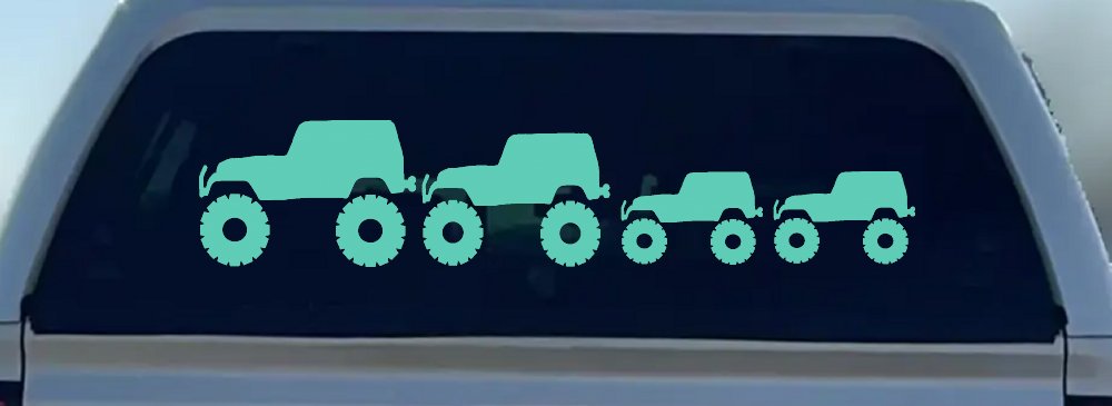 Jeep Stick Family With Two Kids Off Road Car or Truck Window Decal Sticker (Mint)